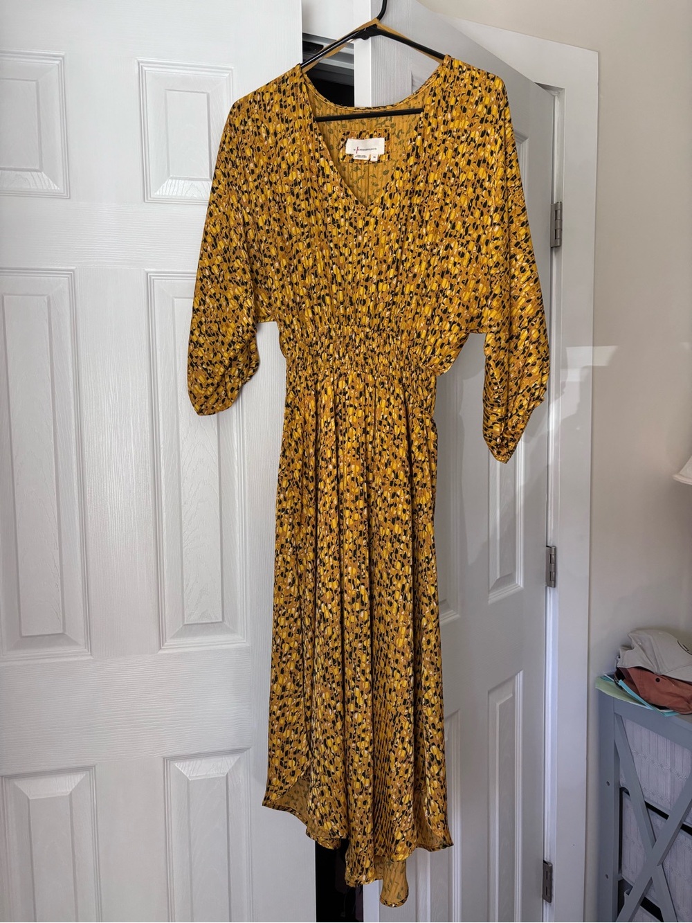 Anthropologie Mustard Yellow Floral Maxi Dress